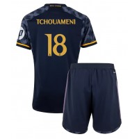Camiseta Real Madrid Aurelien Tchouameni #18 Segunda Equipación Replica 2023-24 para niños mangas cortas (+ Pantalones cortos)